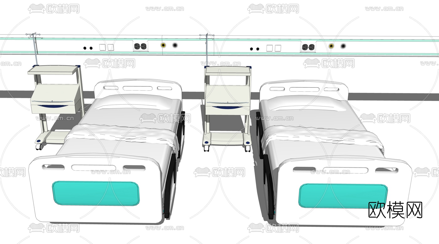 现代病房病床su模型下载