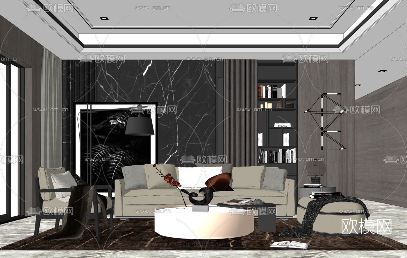 现代布艺组合沙发su模型