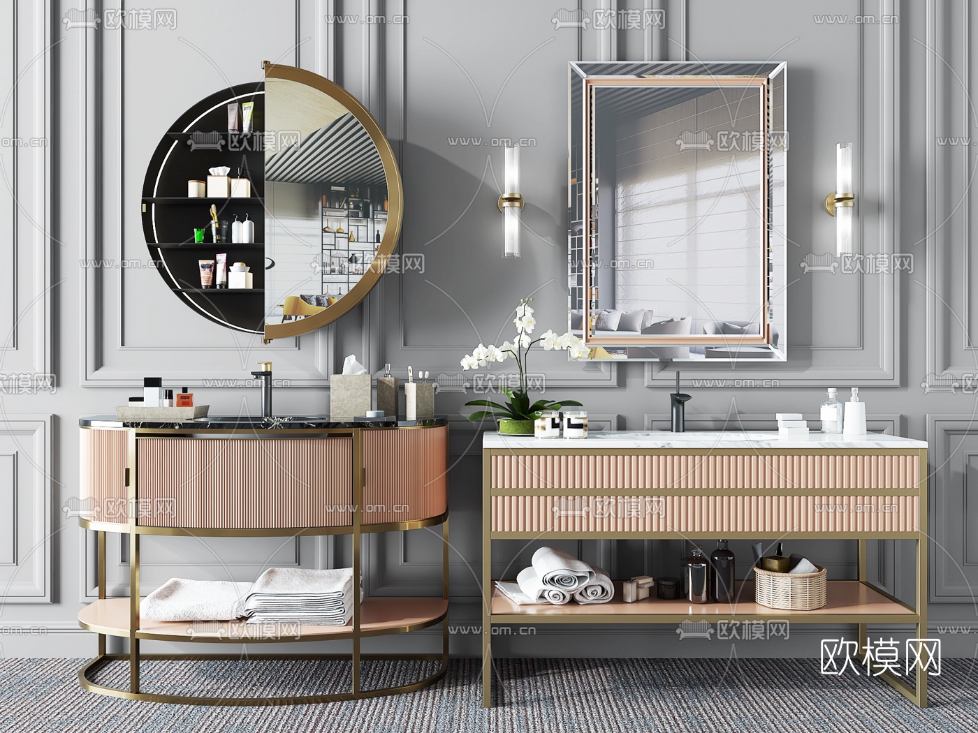 后现代轻奢浴室柜洗手台3d模型下载