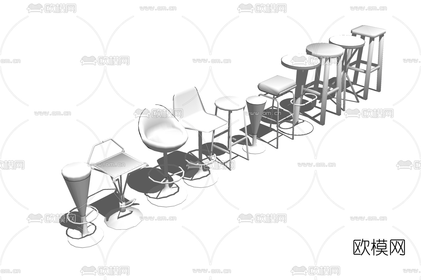 现代吧台椅组合免费su模型下载