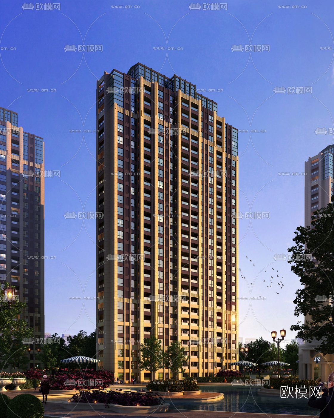 简欧高层住宅建筑外观3d模型