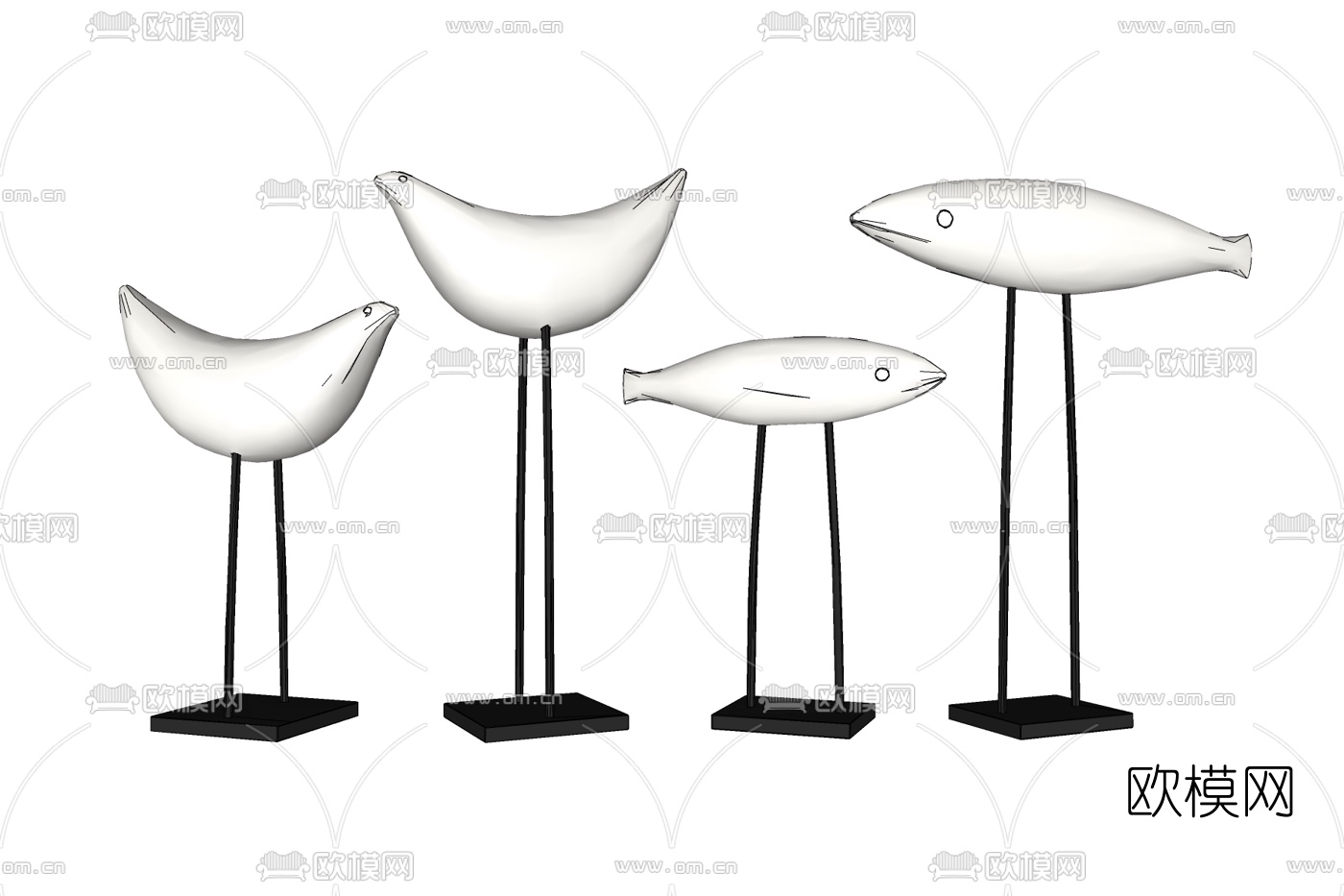 现代金属小鱼摆件免费su模型下载