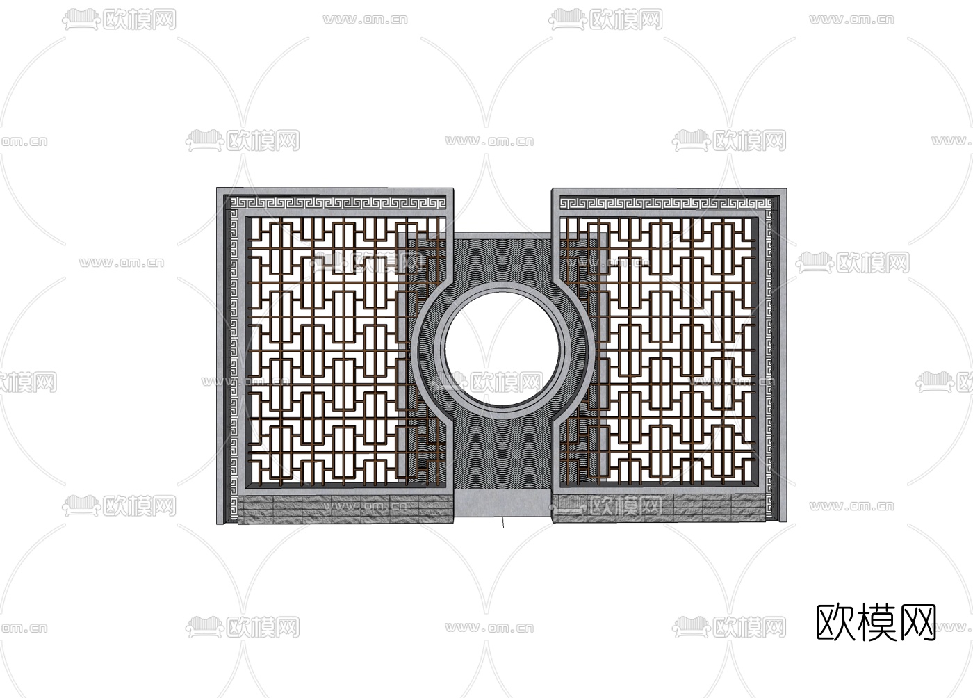 新中式景观墙免费su模型下载