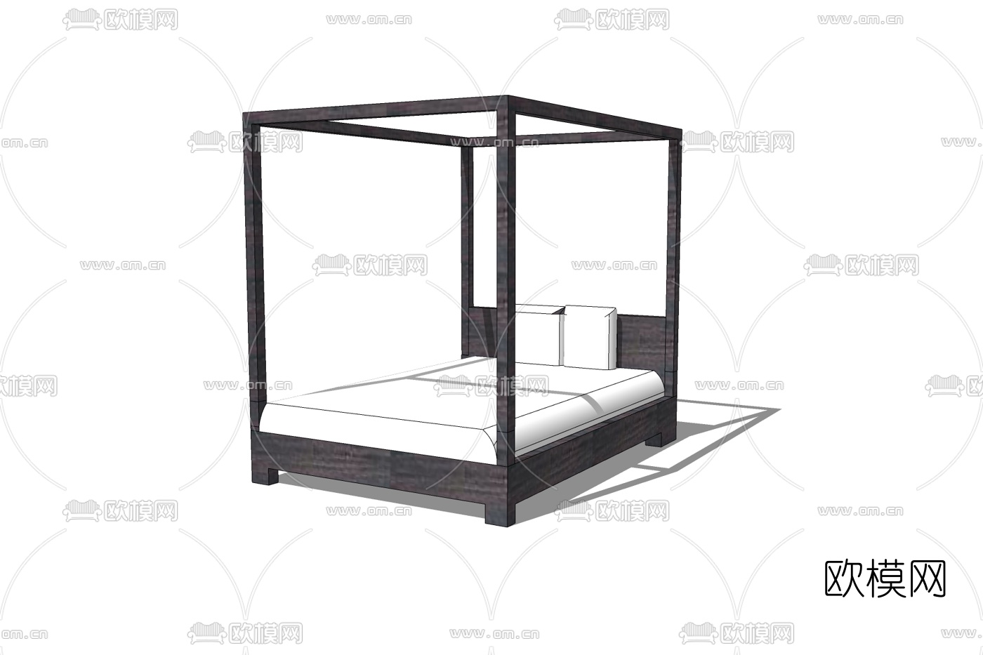 新中式双人床免费su模型下载