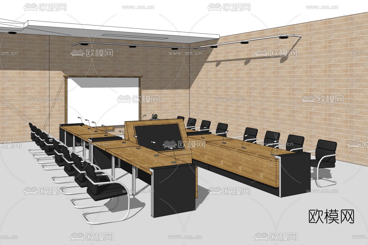 现代会议室免费su模型下载