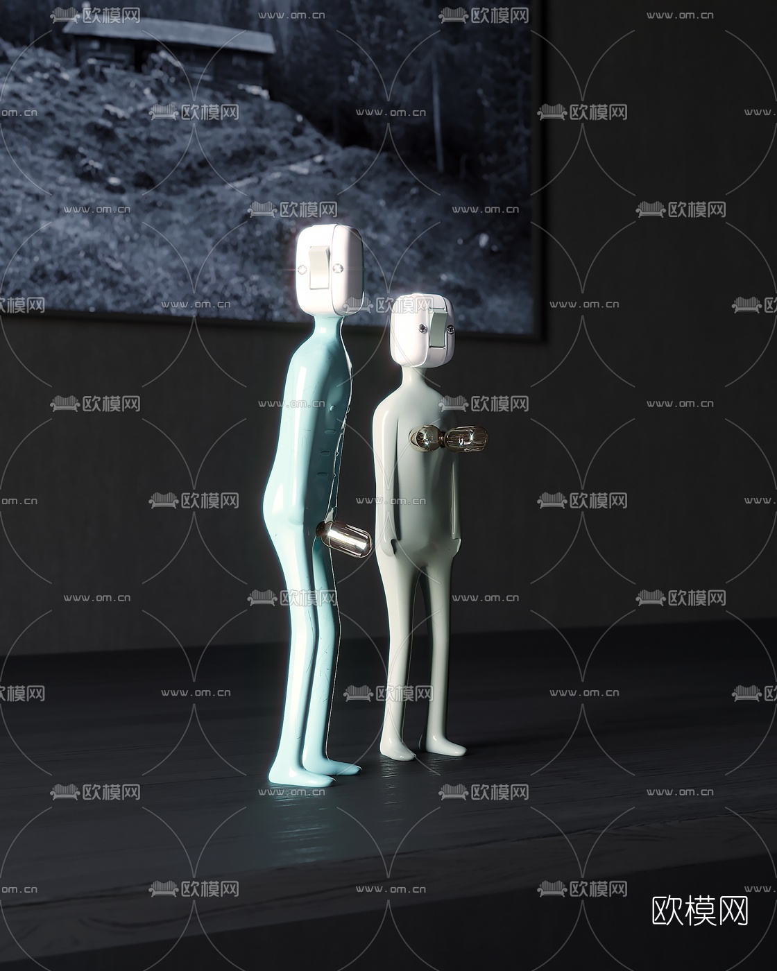 现代个性人形儿童小灯饰3d模型下载（渲染图2）