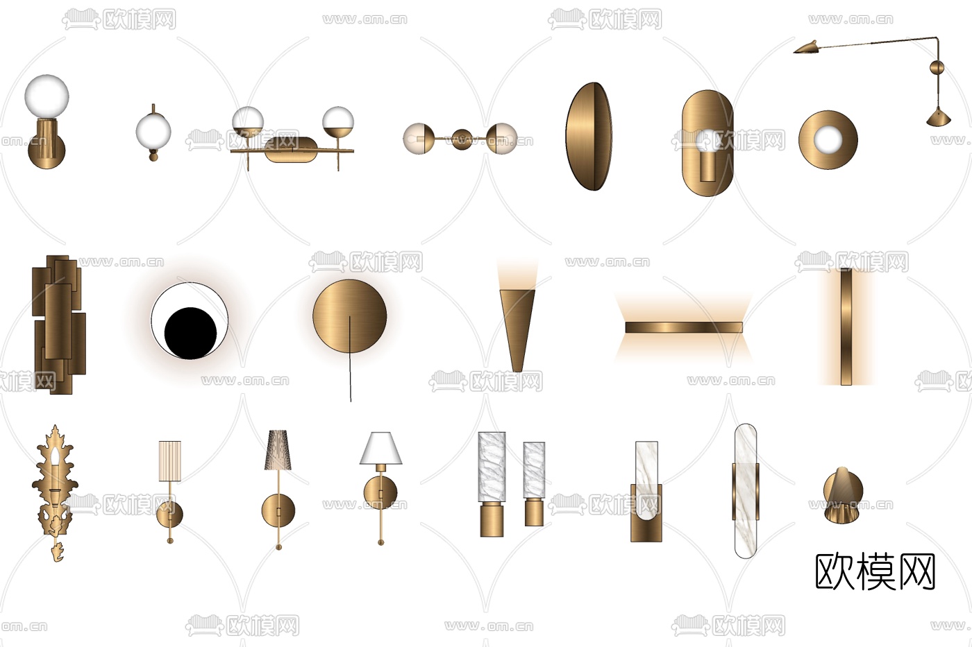 现代金属壁灯组合免费su模型下载