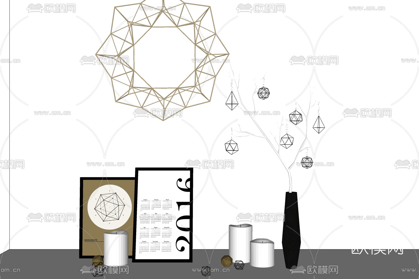 北欧烛台灯树枝花瓶摆件免费su模型下载