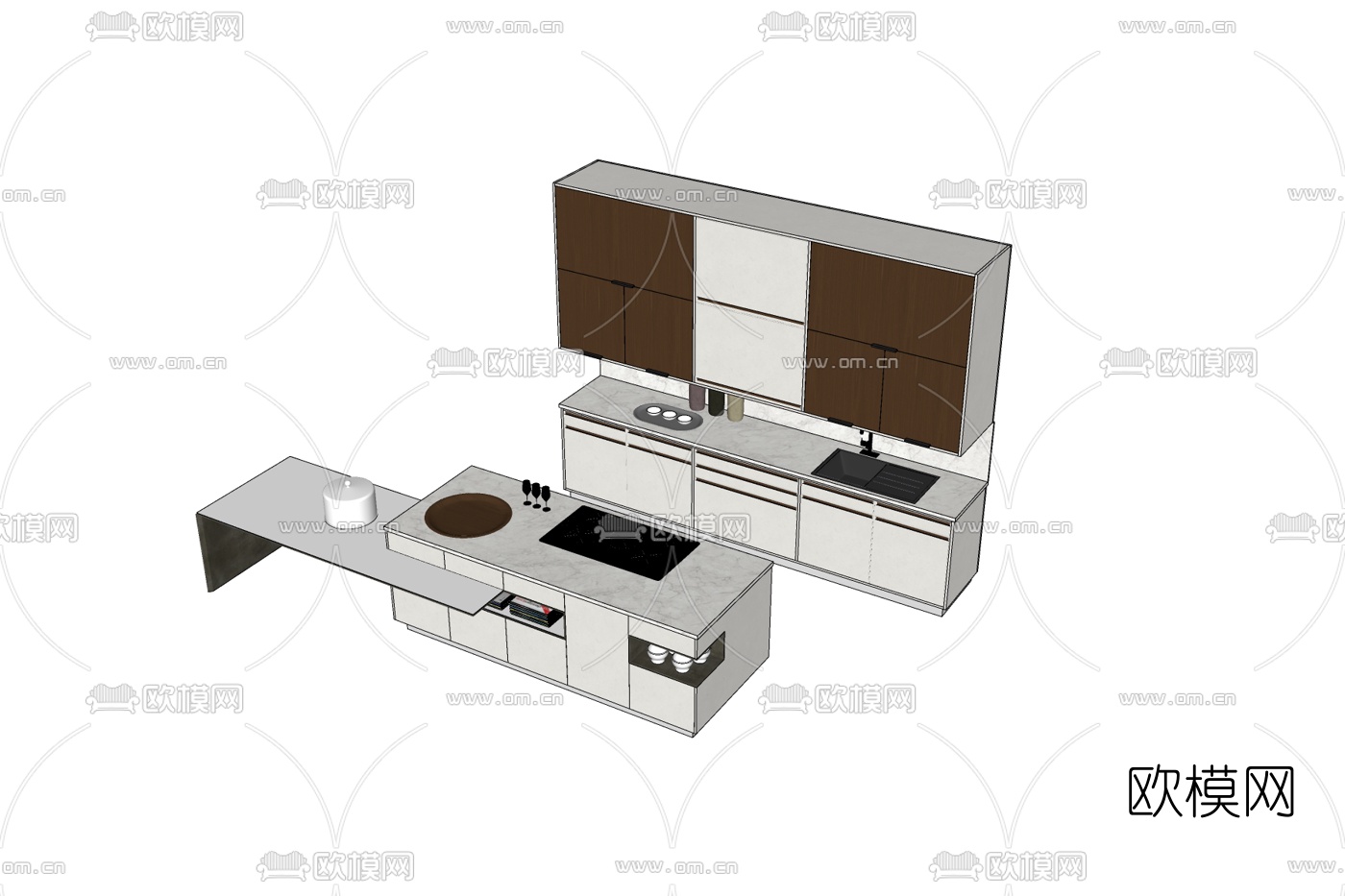 现代橱柜免费su模型下载