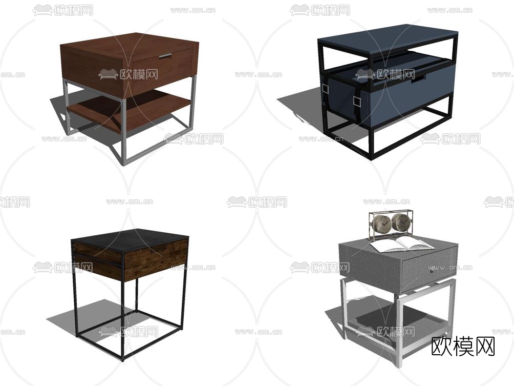 现代实木床头柜组合su模型下载