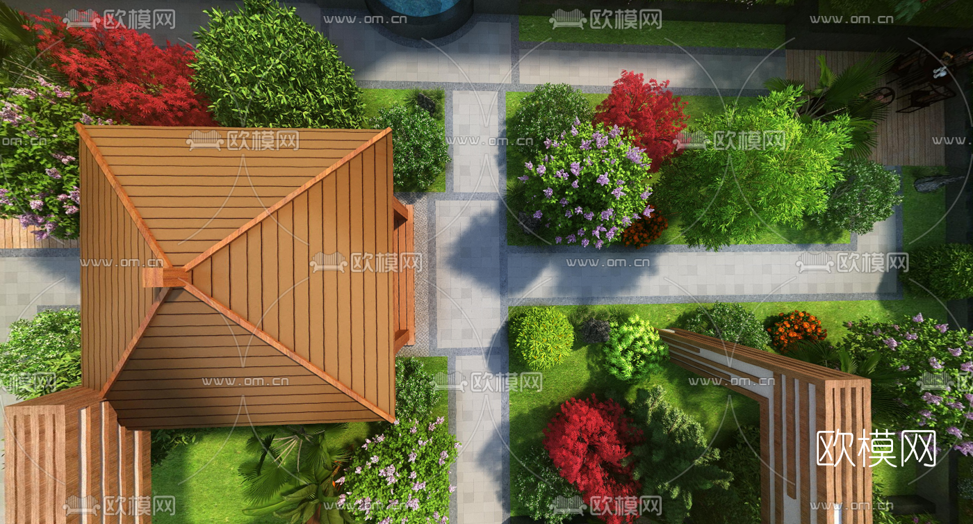 现代屋顶花园vr全景3d模型