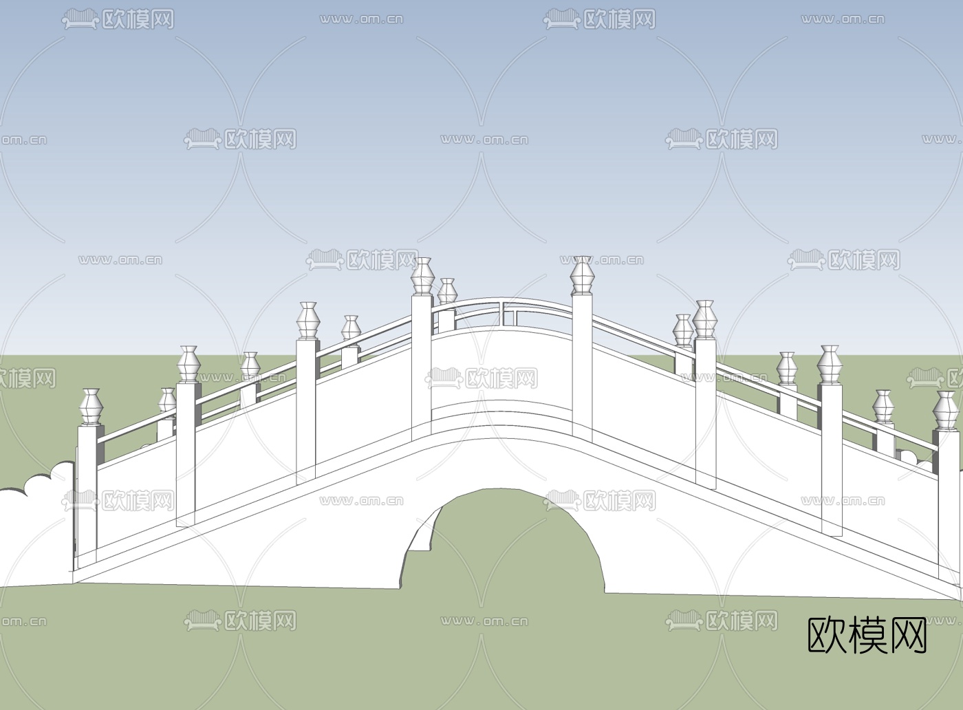 现代石拱桥免费su模型下载