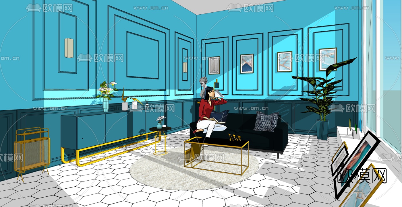 北欧接待室su模型下载（渲染图2）