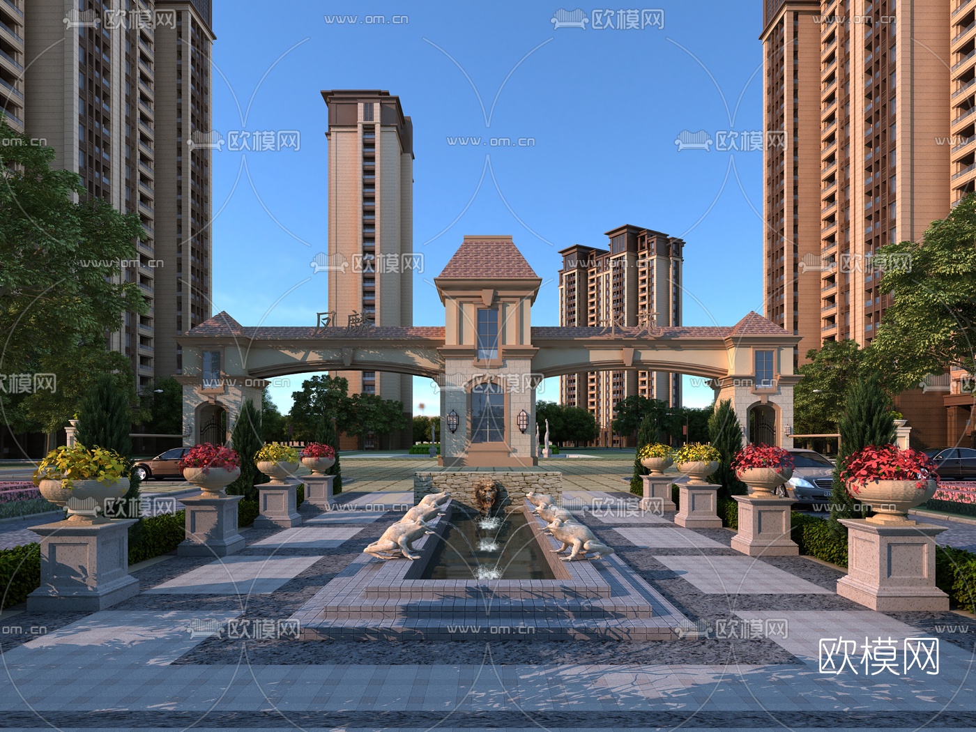 欧式小区入口门头3d模型下载