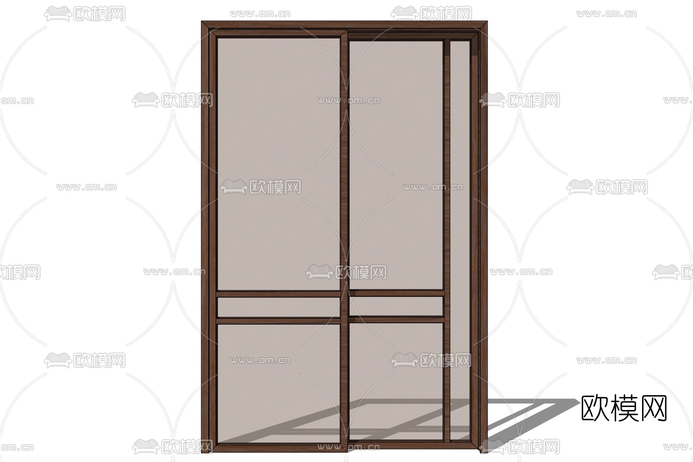 新中式不锈钢玻璃推拉门免费su模型下载