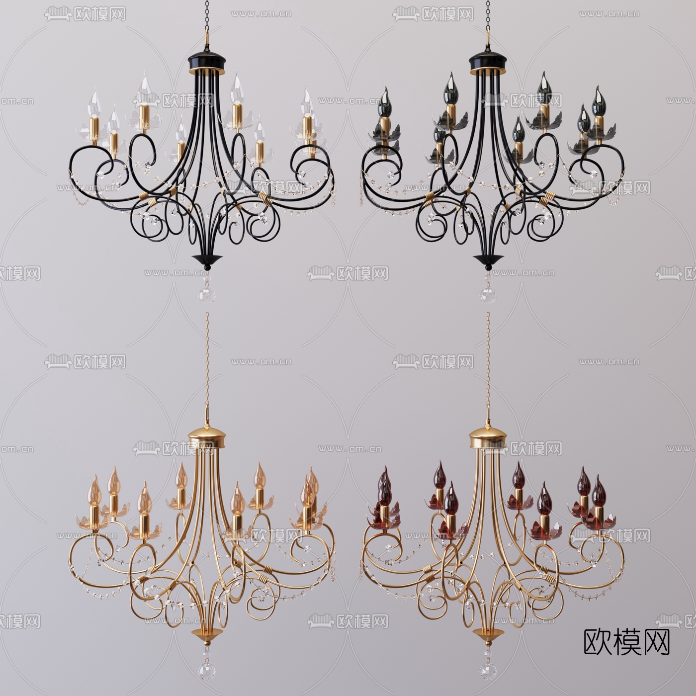 简欧金属烛台吊灯3d模型下载