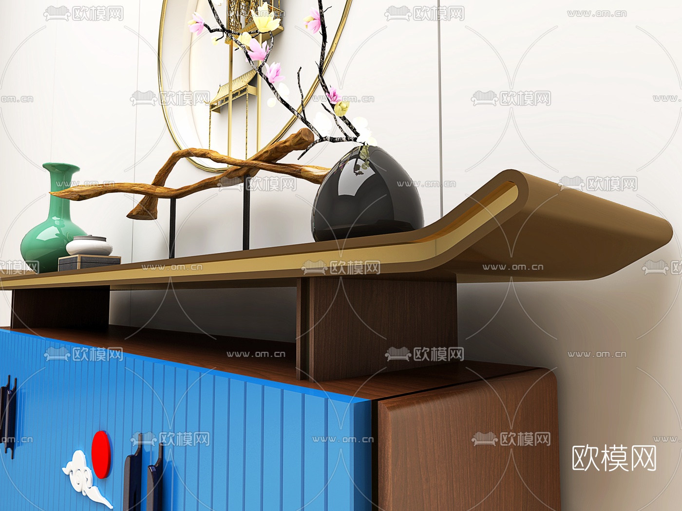 新中式实木创意端景柜3d模型