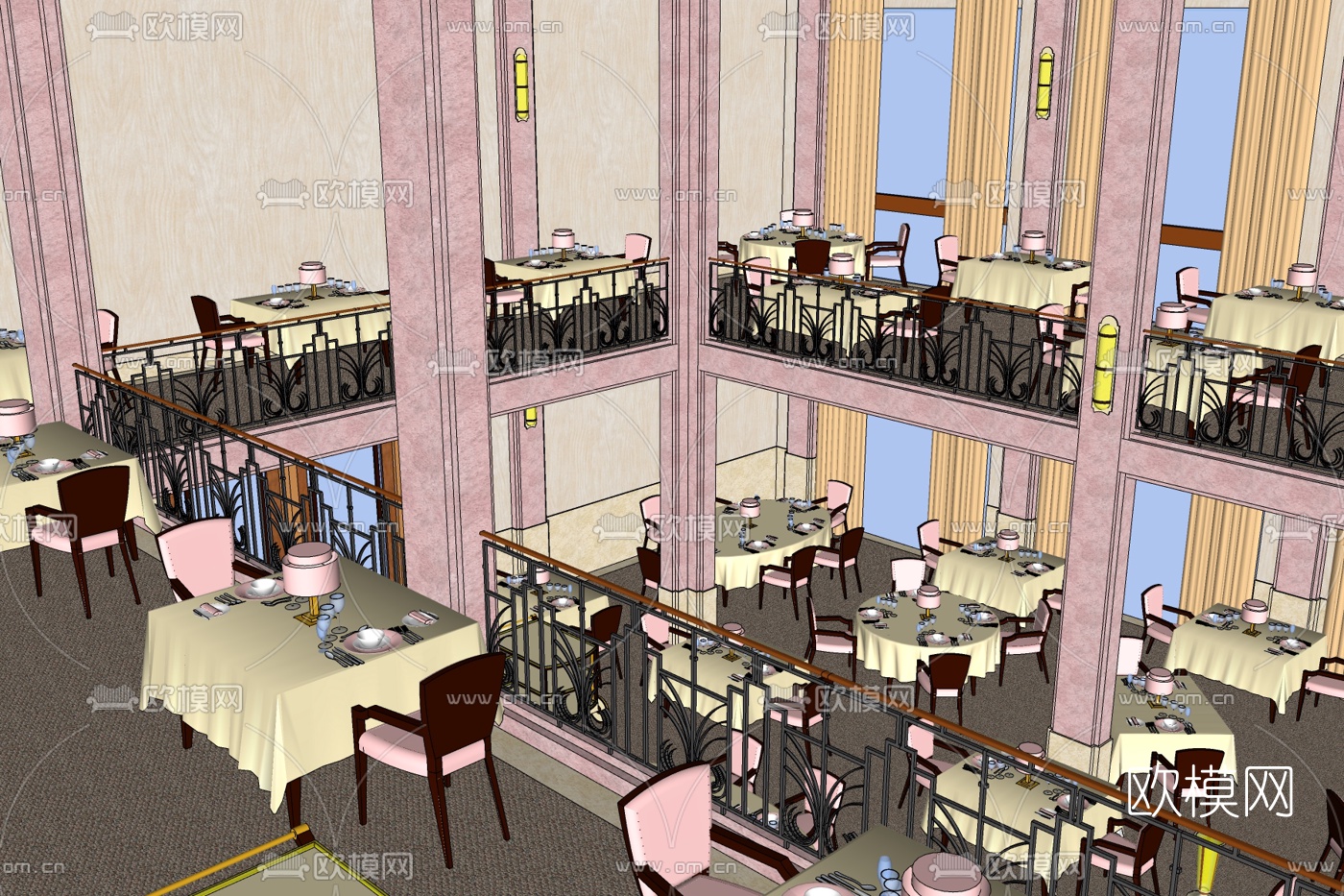欧式火锅店免费su模型下载