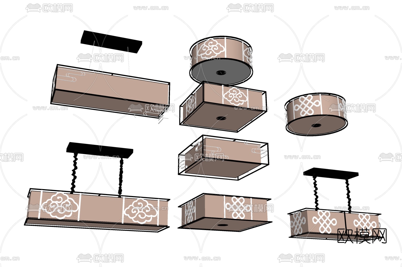 新中式吊灯免费su模型下载