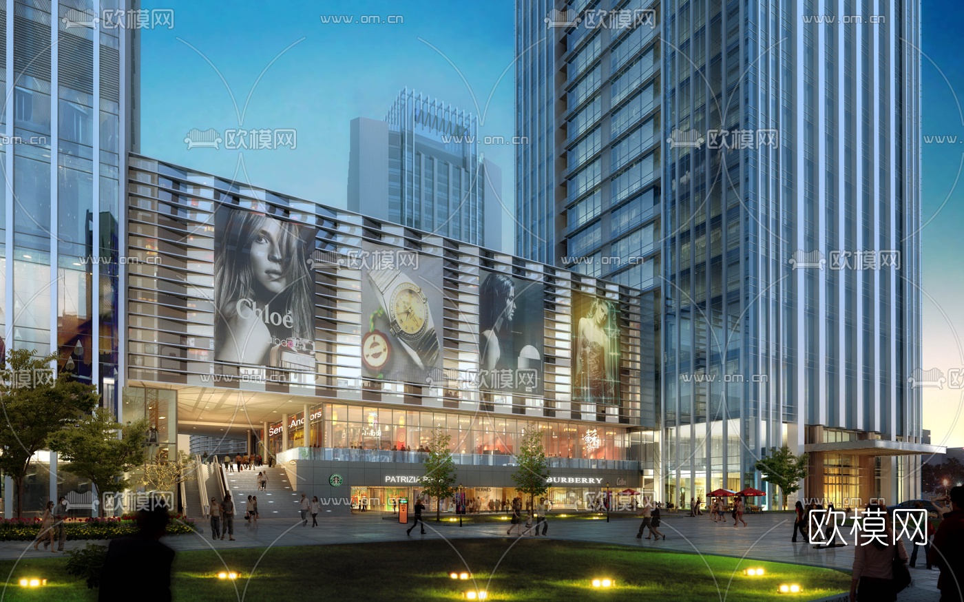 现代商业街夜景3d模型