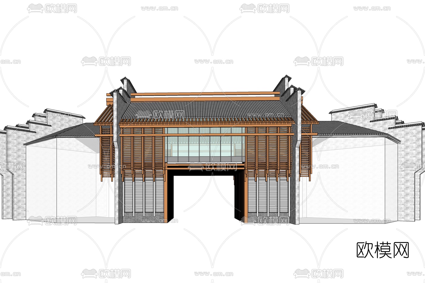 新中式住宅门头免费su模型下载