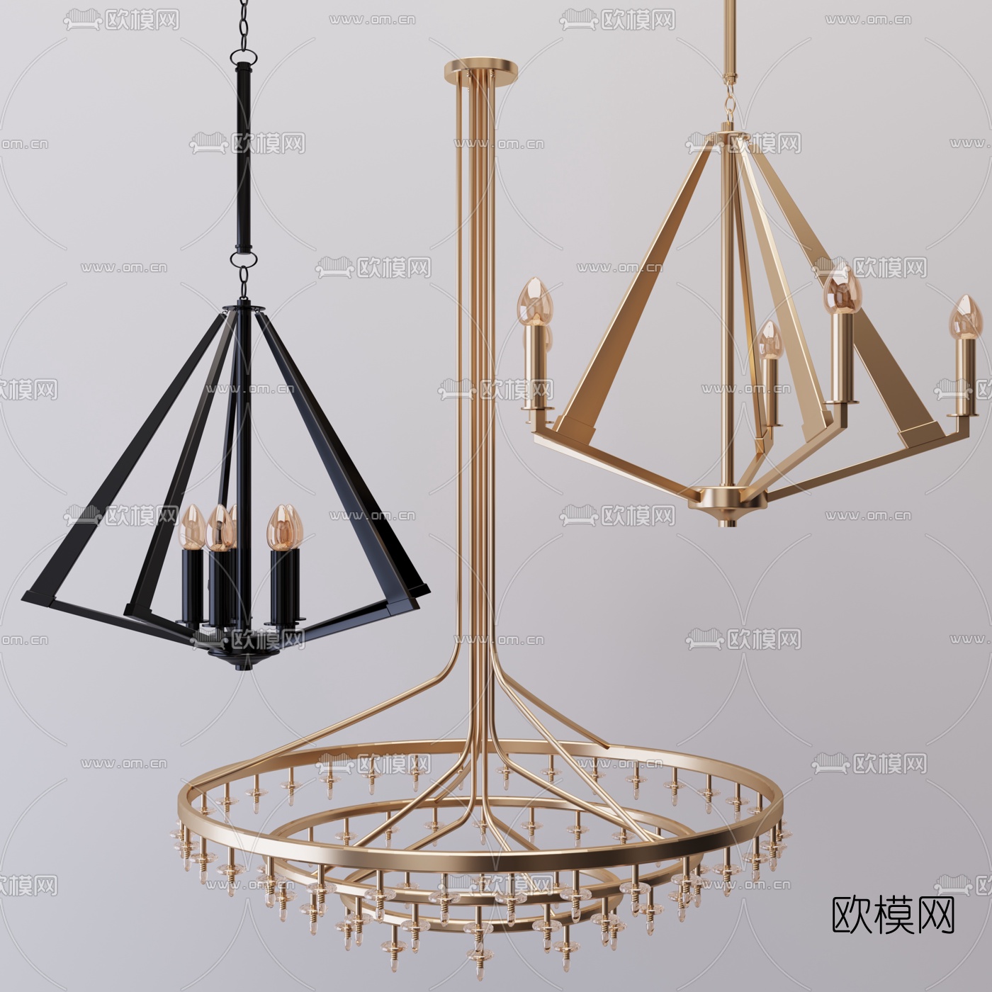 现代金属吊灯3d模型下载