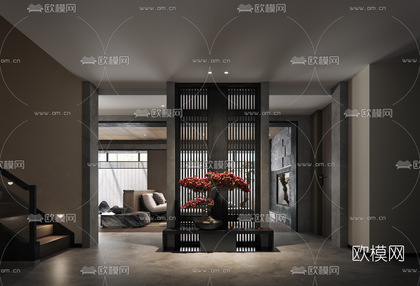 新中式地下室健身房休闲室3d模型下载（渲染图3）