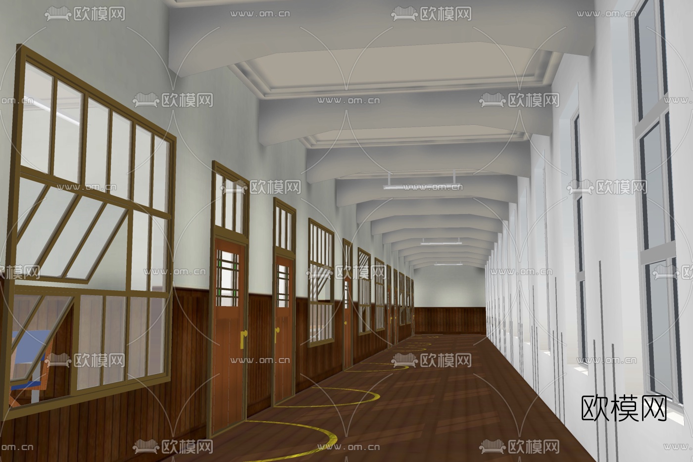 现代医院走廊免费su模型下载