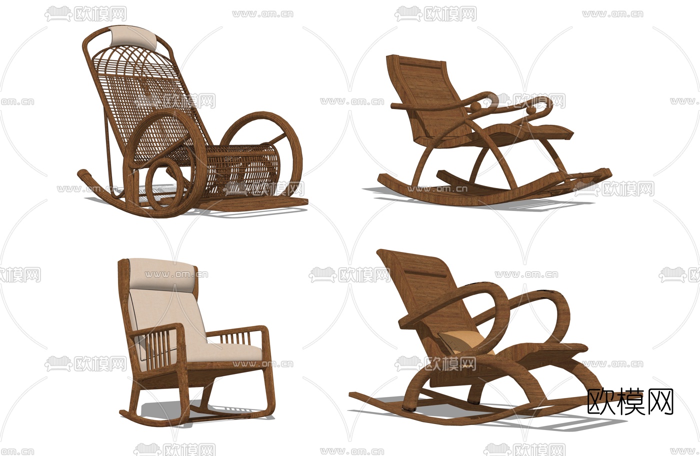 现代实木摇椅组合su模型下载
