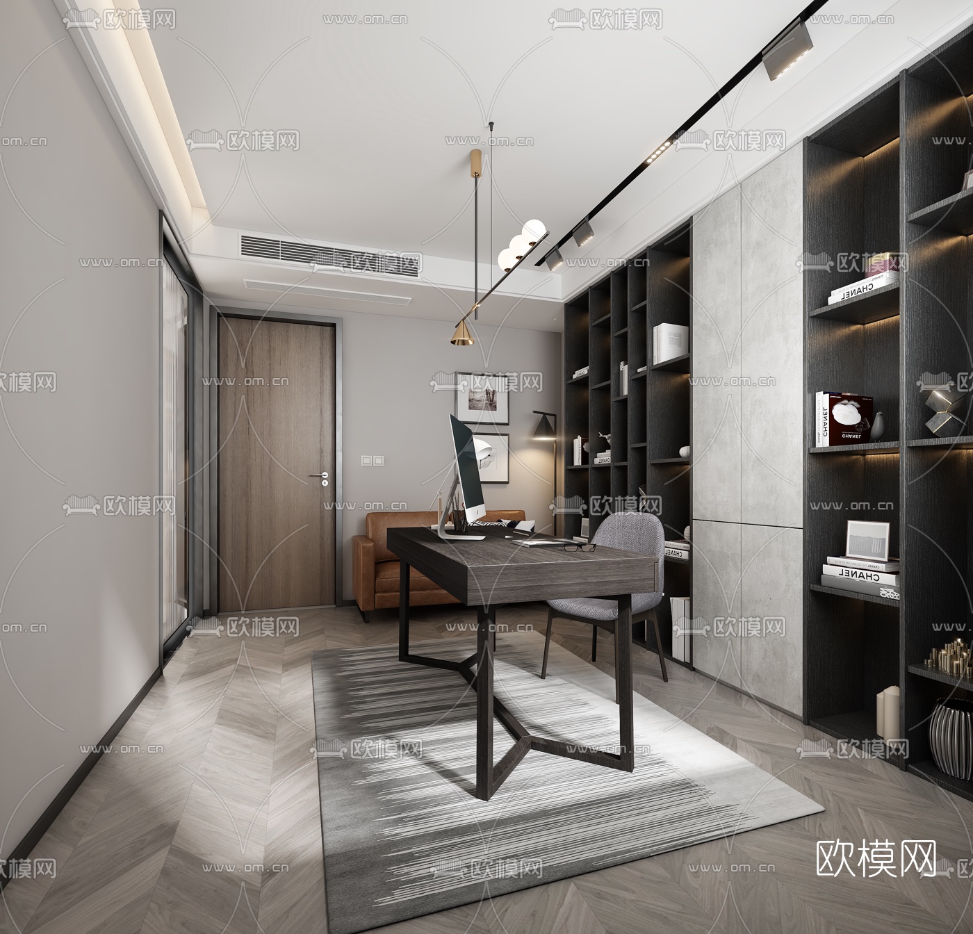 现代书房3d模型-免费3dmax模型库-欧模网