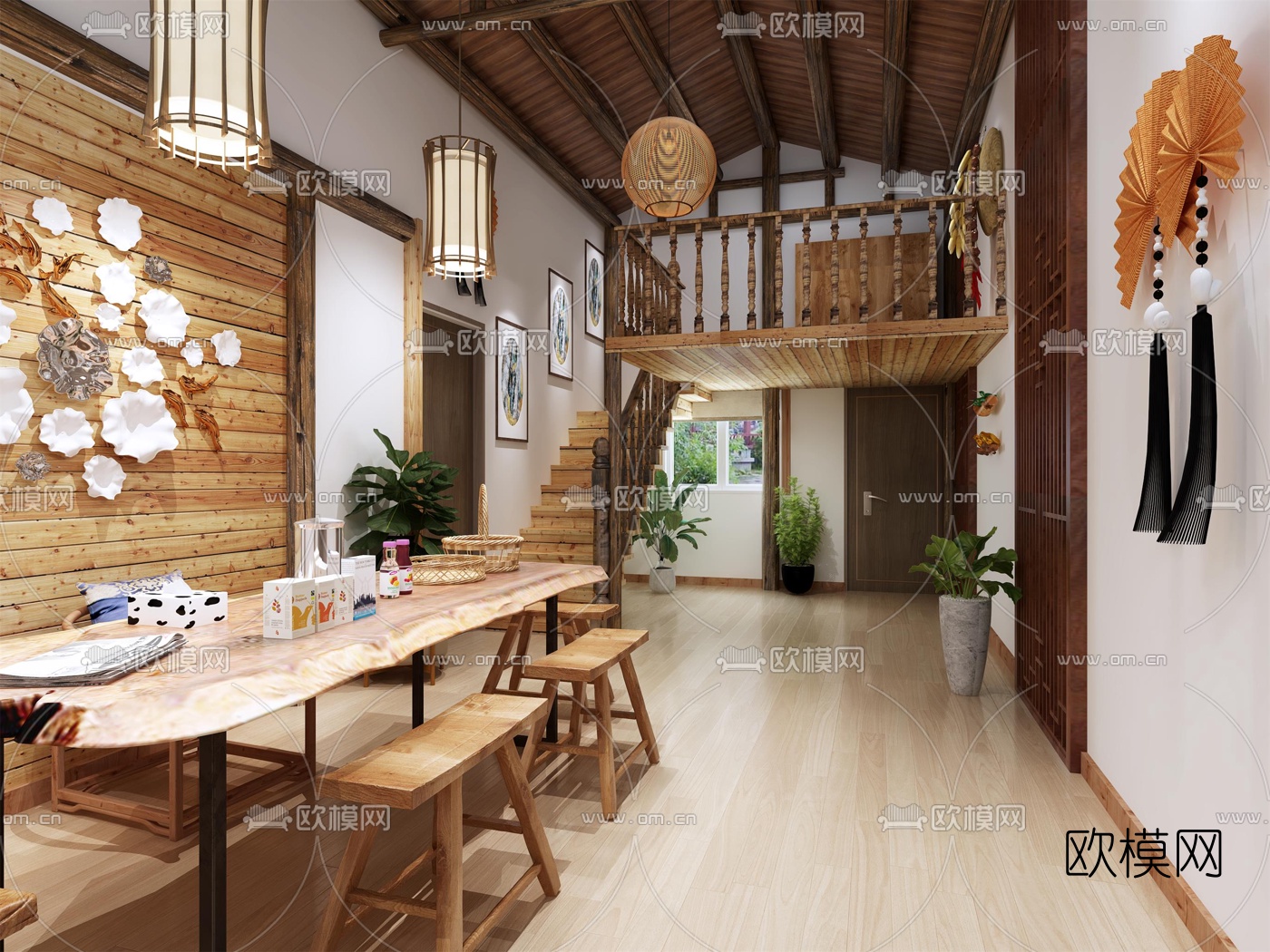 自然风民宿免费3d模型下载（渲染图1）