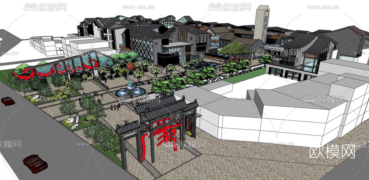 中式商业街su模型下载（渲染图5）