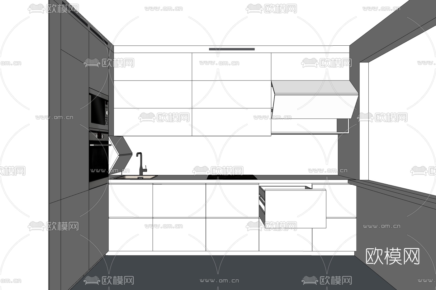 现代厨房免费su模型下载