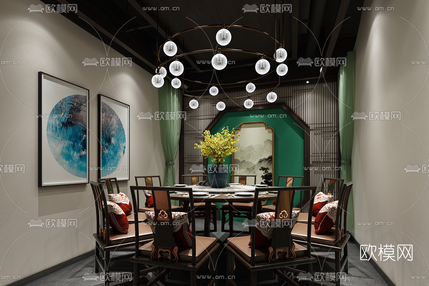 中式猪肚鸡主题餐厅3d模型下载（渲染图3）