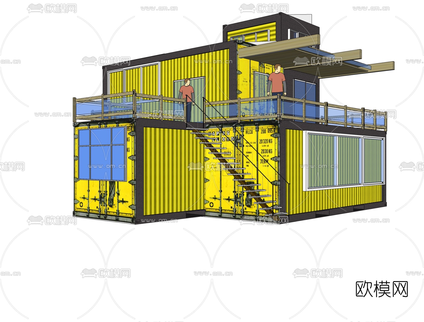 工业风集装箱住宅免费su模型下载