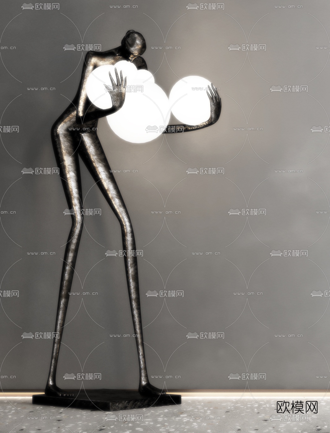 现代人物雕塑落地灯3d模型