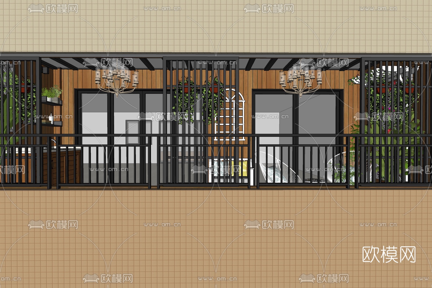 现代休闲阳台免费su模型下载