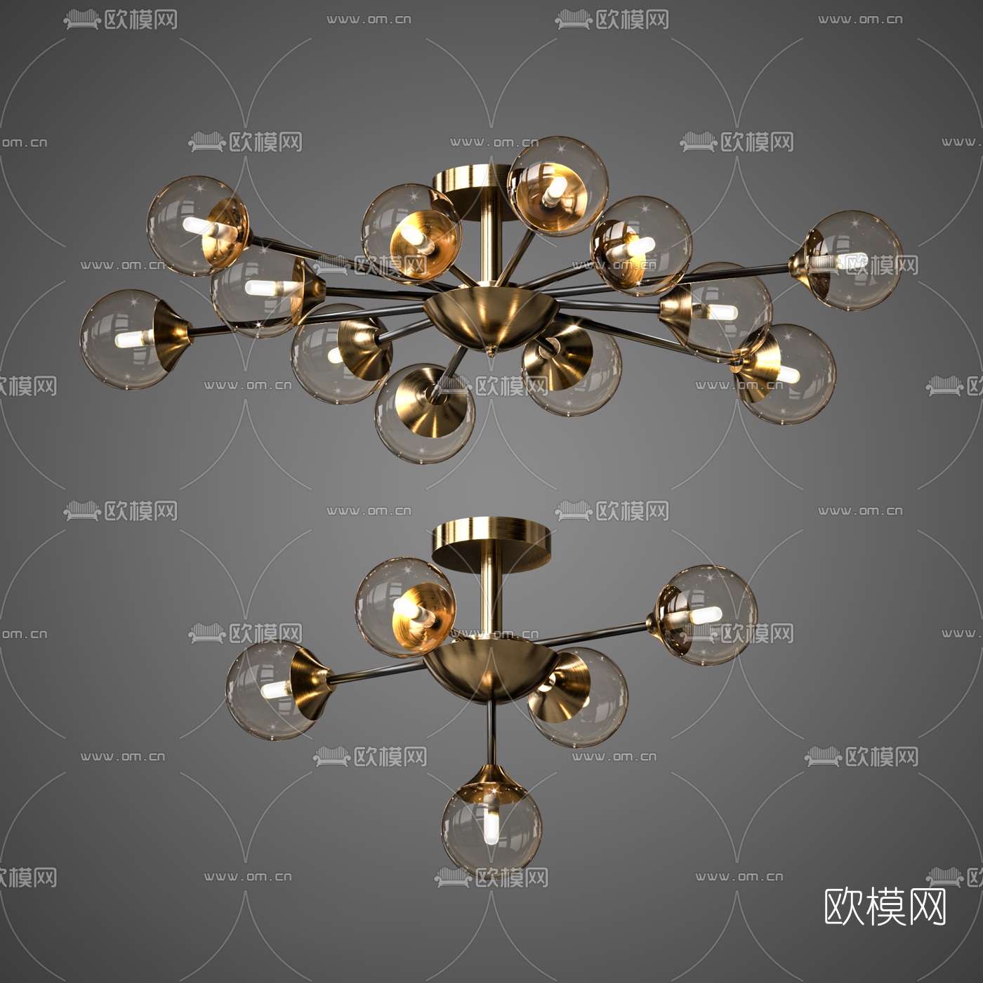 现代多头金属玻璃吊灯3d模型