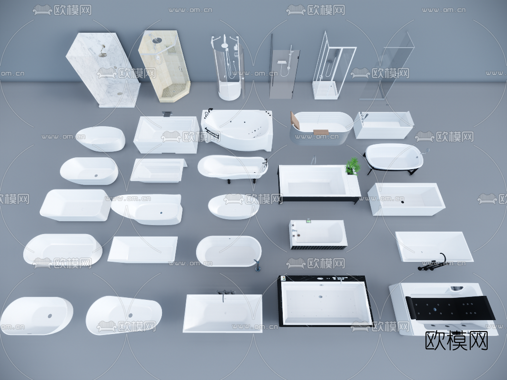 现代浴缸淋浴房su模型下载（渲染图1）