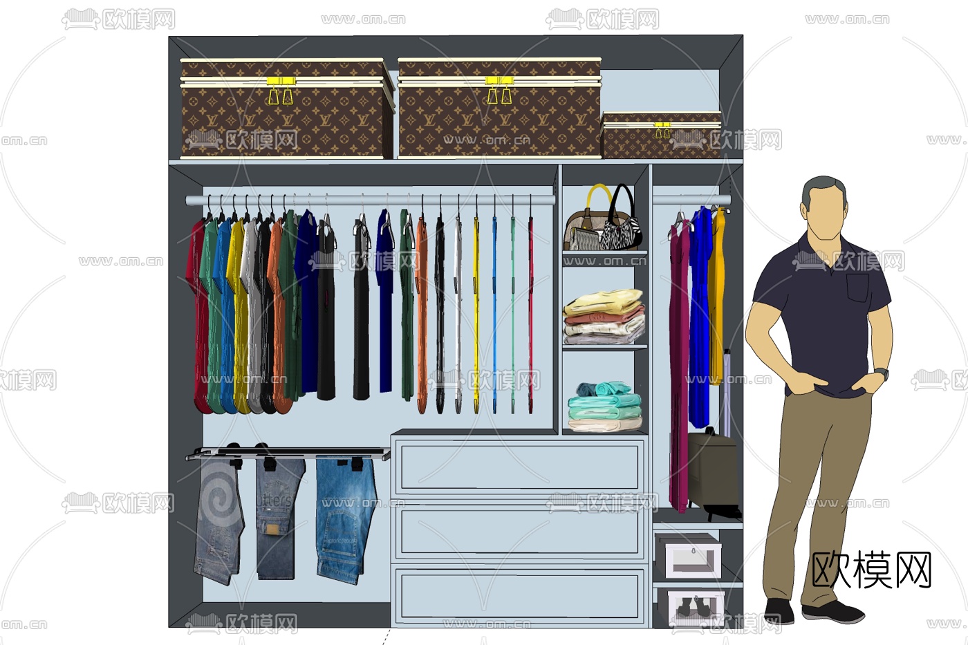 现代实木衣柜免费su模型下载