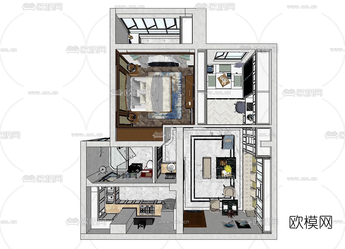 简欧公寓客厅su模型下载（渲染图3）