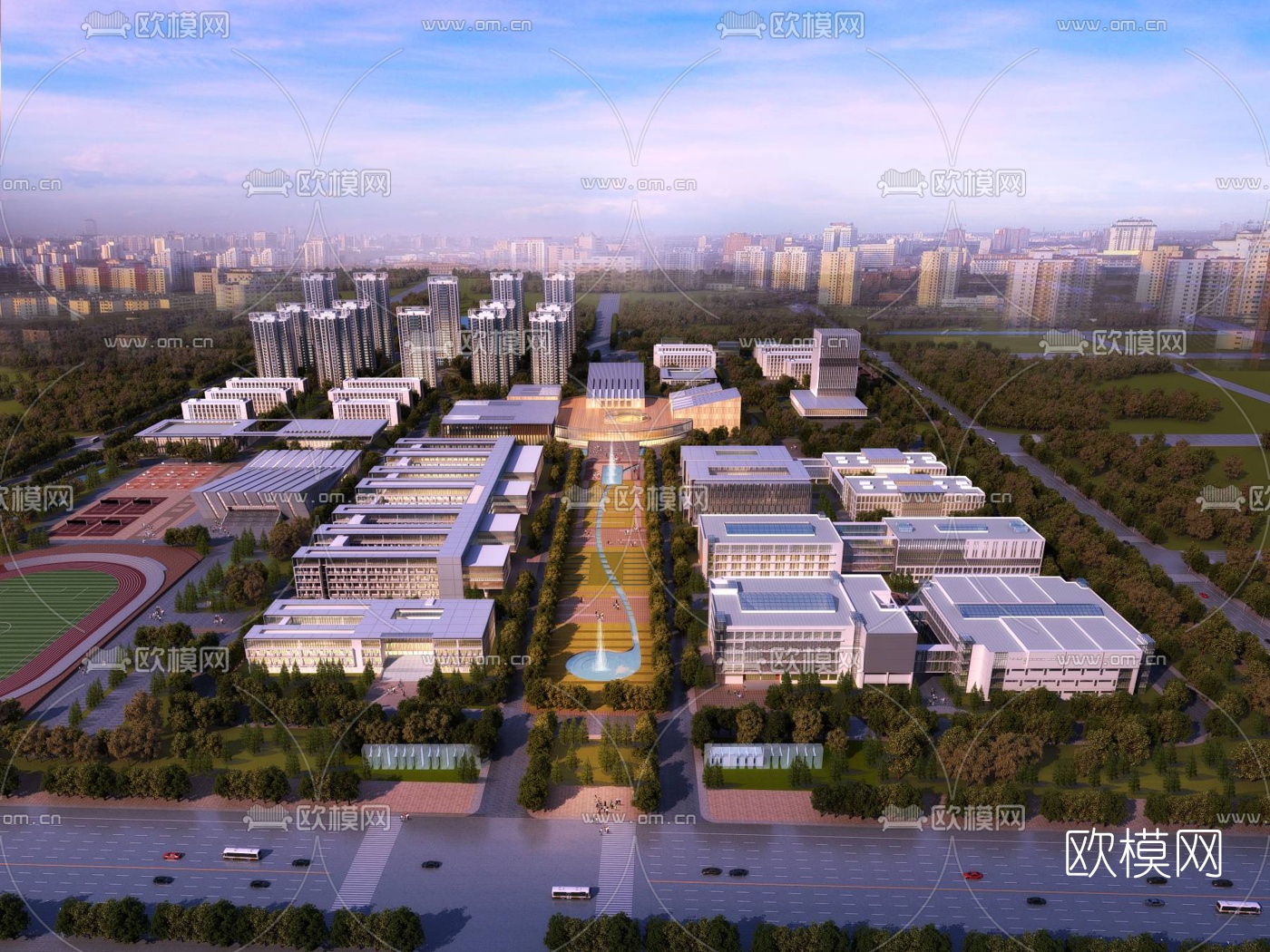 现代学校鸟瞰规划3d模型