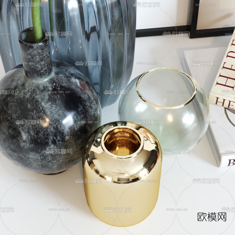 现代花瓶书籍摆件3d模型下载（渲染图4）
