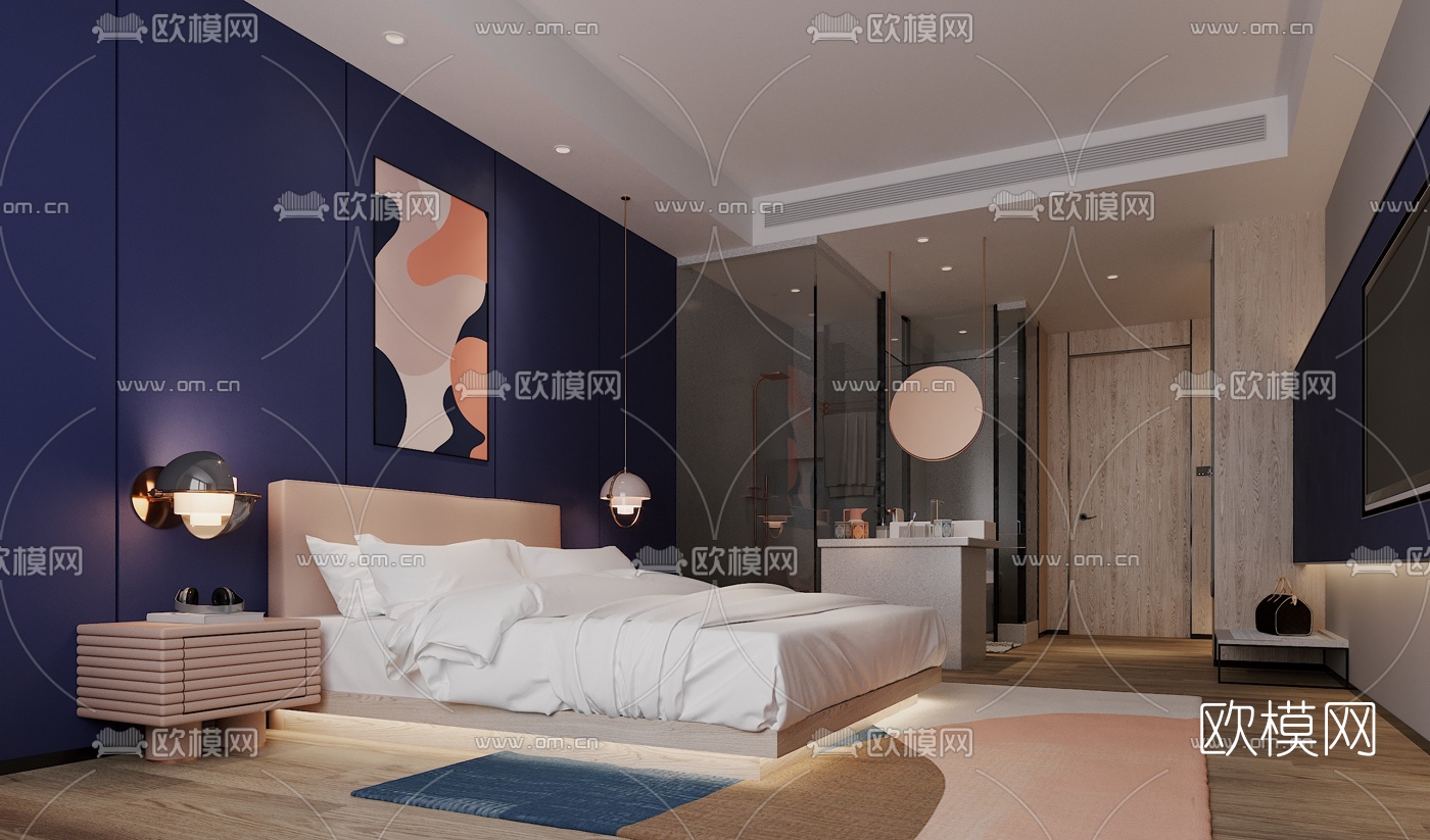 后现代酒店客房3d模型下载（渲染图4）