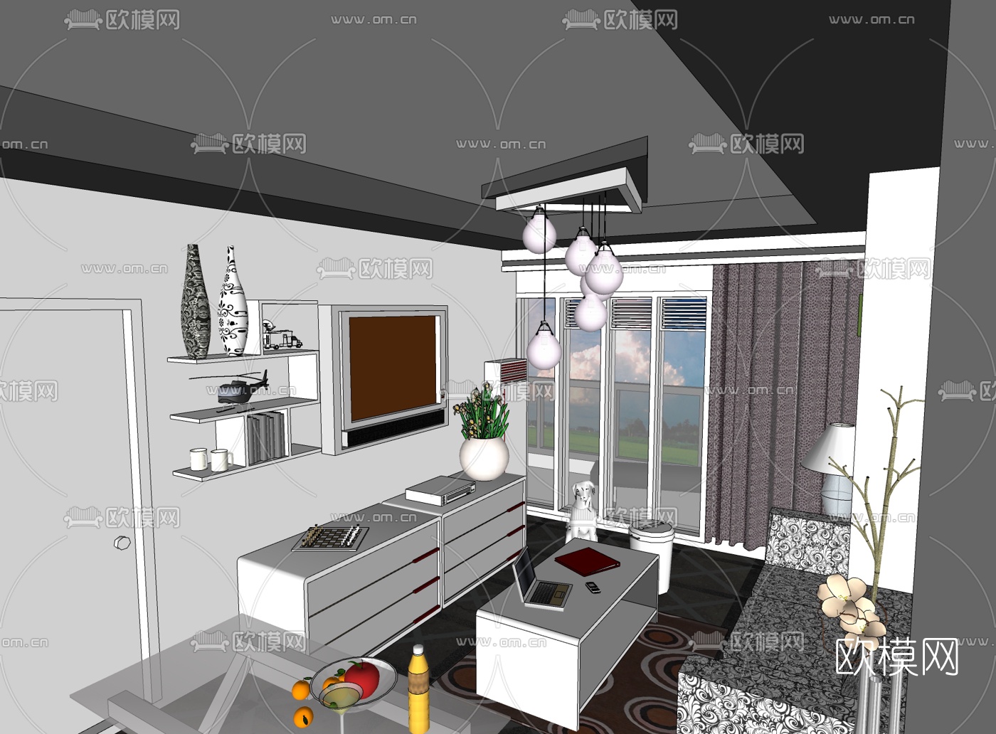 现代客厅免费su模型下载
