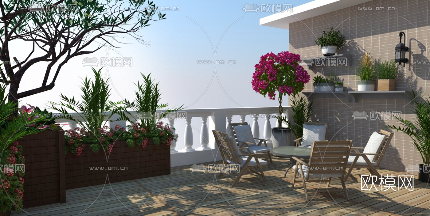 欧式阳台花园su模型下载（渲染图3）