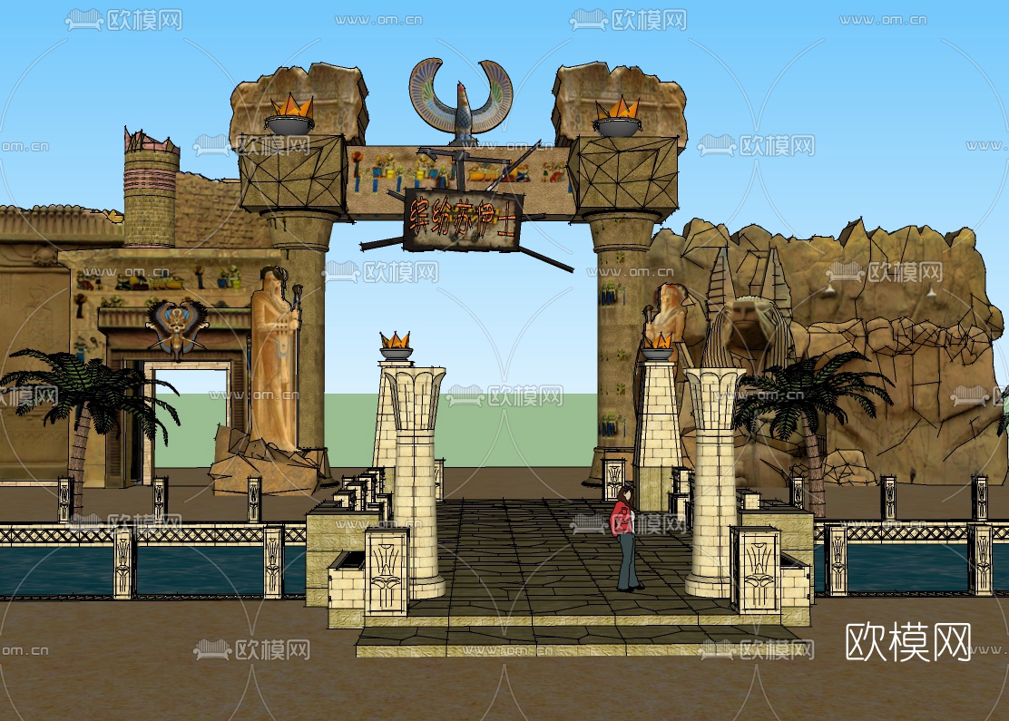 现代公园入口免费su模型下载