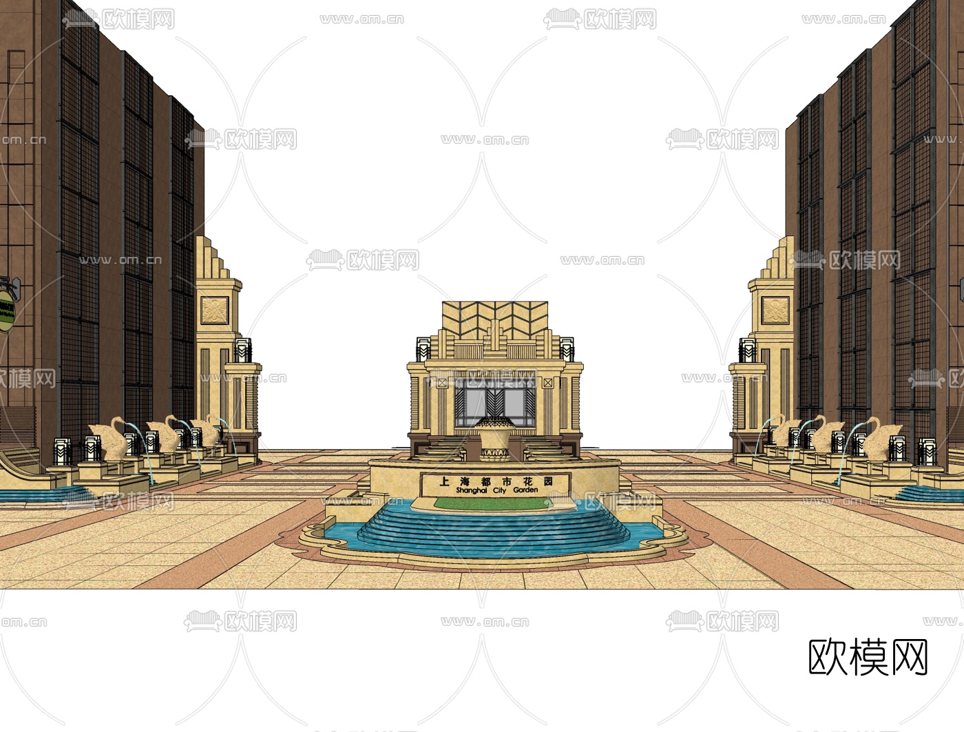 新古典小区门头免费su模型下载
