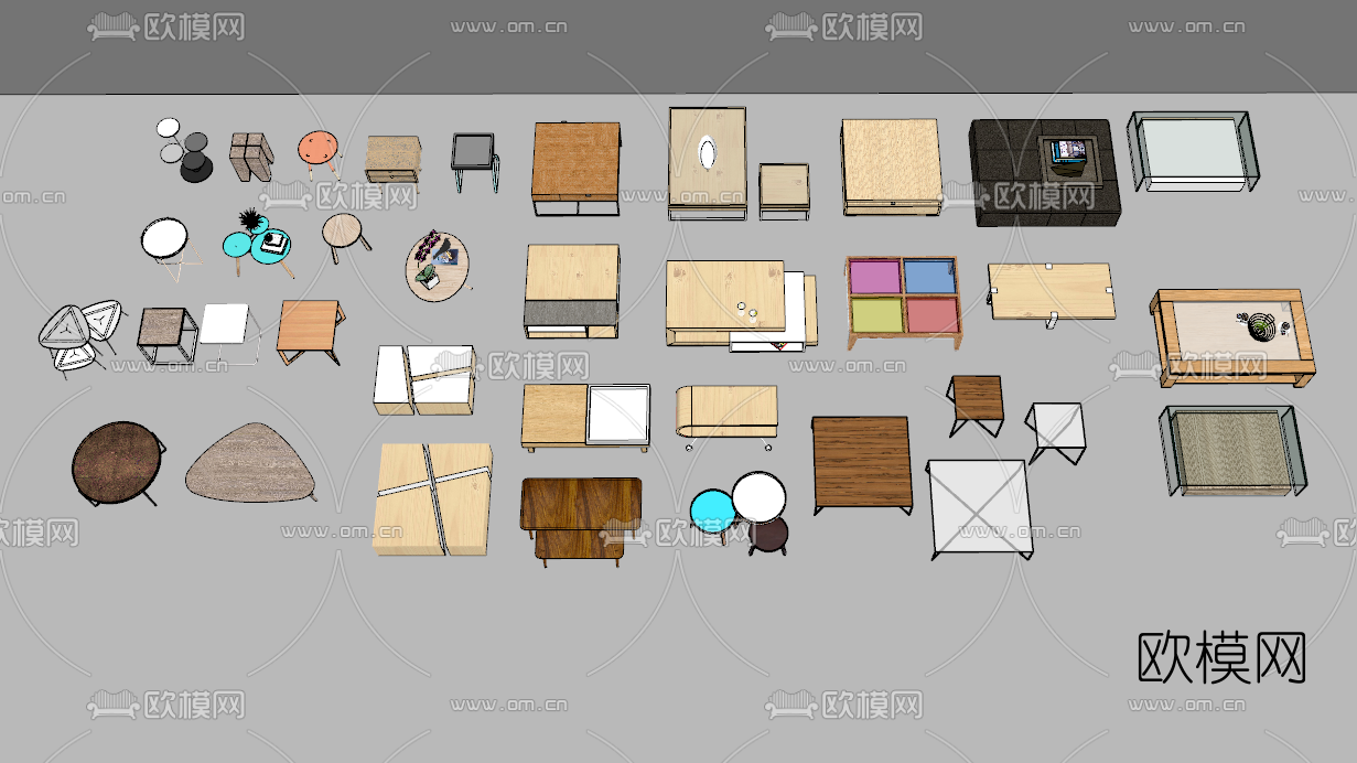 北欧实木茶几边几su模型下载（渲染图2）