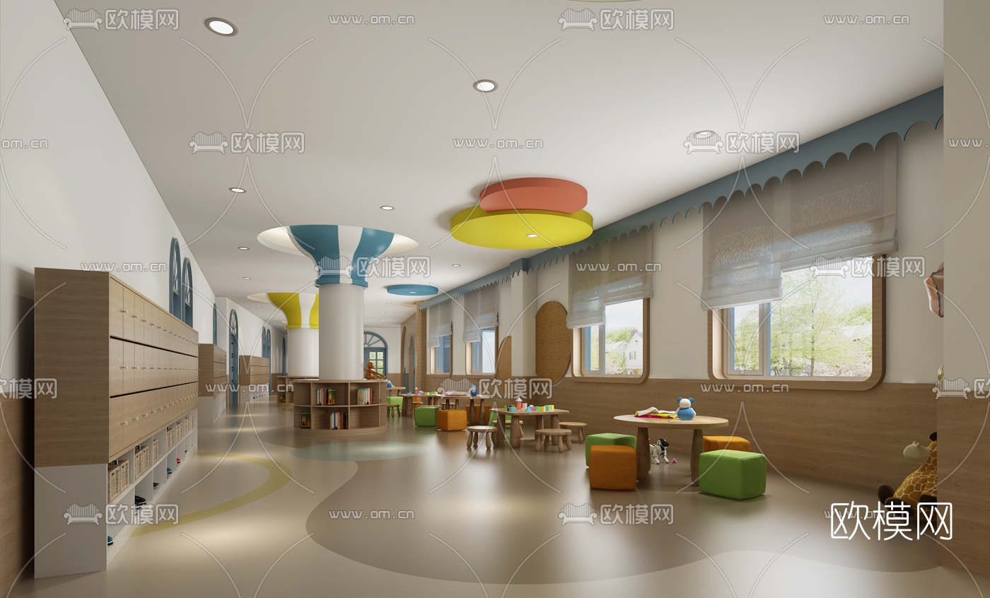 现代幼儿园教室3d模型下载（渲染图1）